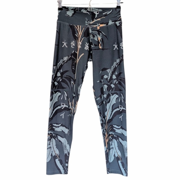 Liquido Freedom Leggings Yoga Active Run Women's Med Dark Green Palm Tree Print - Picture 12 of 13
